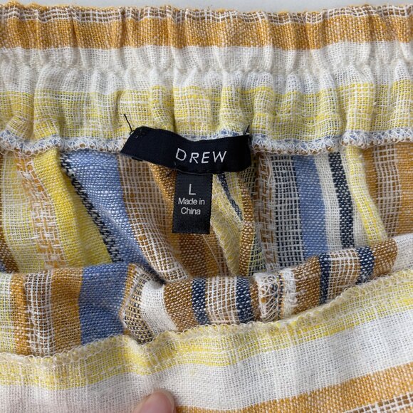 Drew Striped Linen-Blend Pants‎ Size L Wide Leg Bohemian Coastal Comfort Artsy - Picture 3 of 13